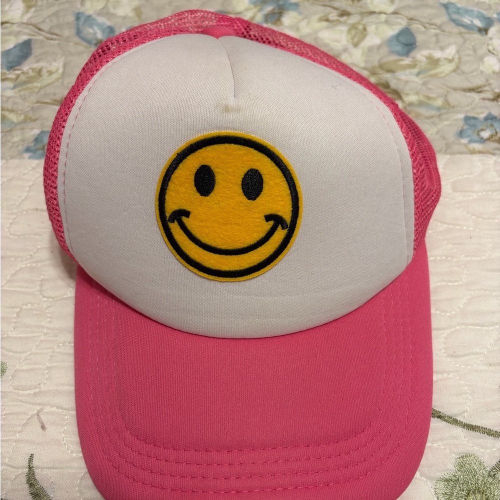 Pink and White Smiley Face Trucker Hat